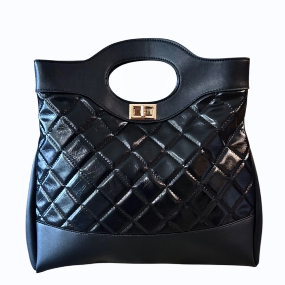 Womens Large Clutch Black Handbag with Long‎ Strap